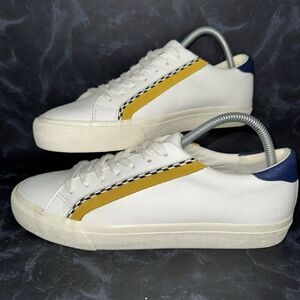 Madewell Sidewalk Low-Top White Leather Yellow Blue Sneakers Shoes Womens Size 9